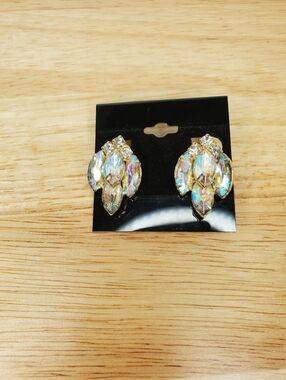 Vintage Rhinestone Clip On Earrings Gold Tone